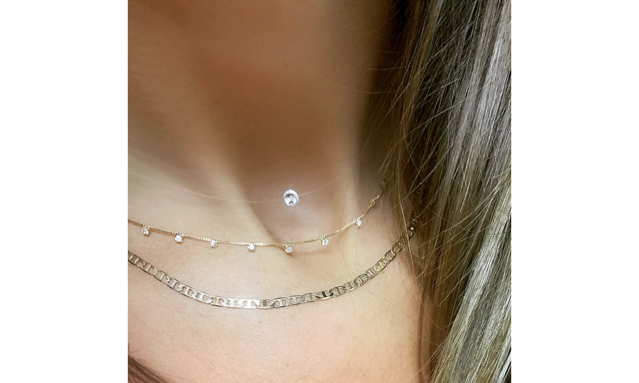 Colar Choker Ponto de Cristal Chaton Banho de Ouro 18k.