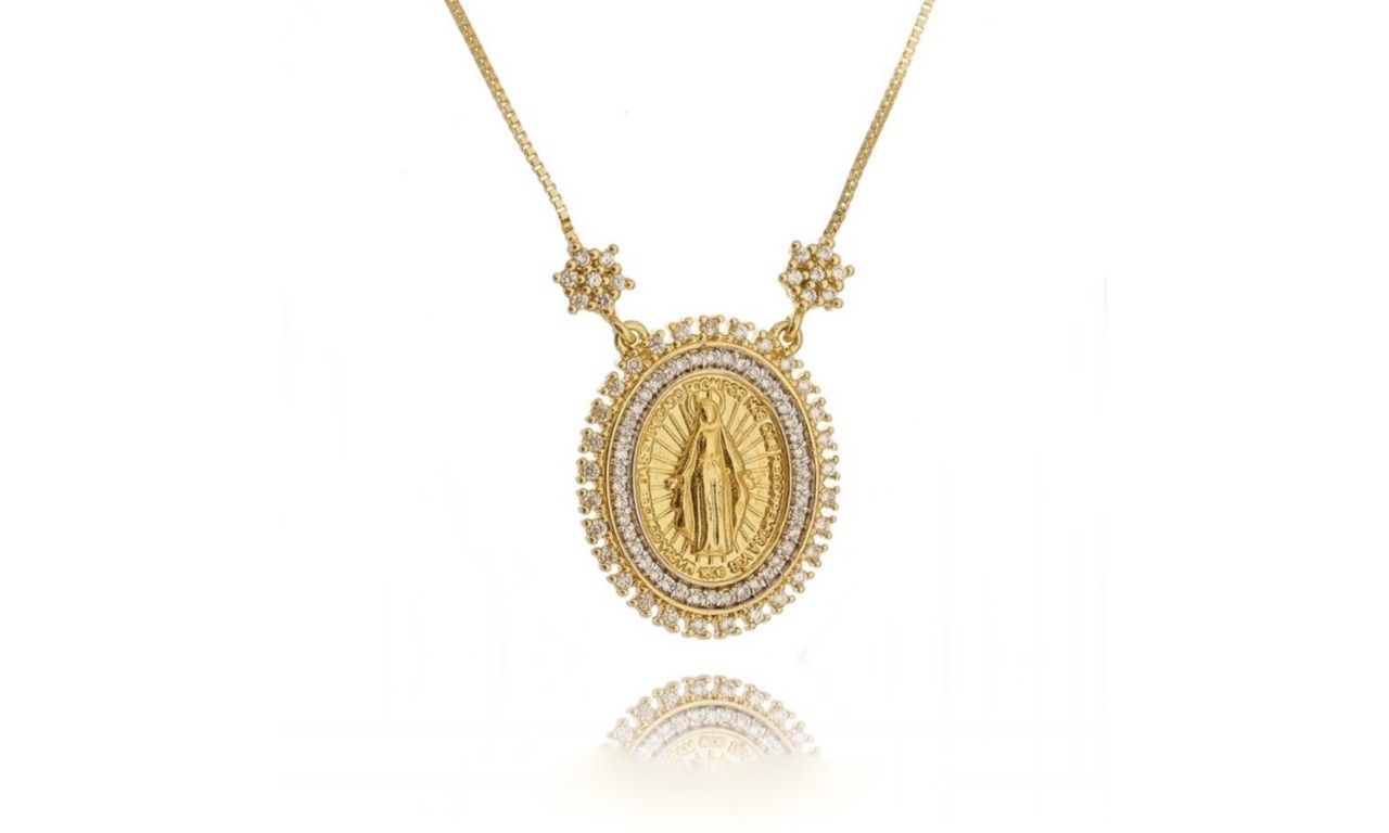 Colar Medalha Nossa Senhora Banho de Ouro 18k.