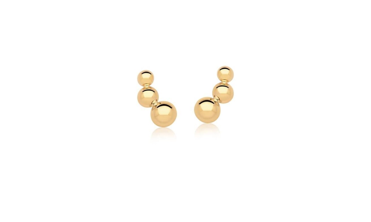 Brinco Ear Cuff Bolas Banho de Ouro 18K