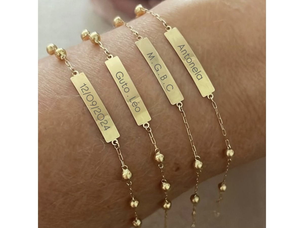 Pulseira Plaquinha Personalizada Banho de Ouro 18k